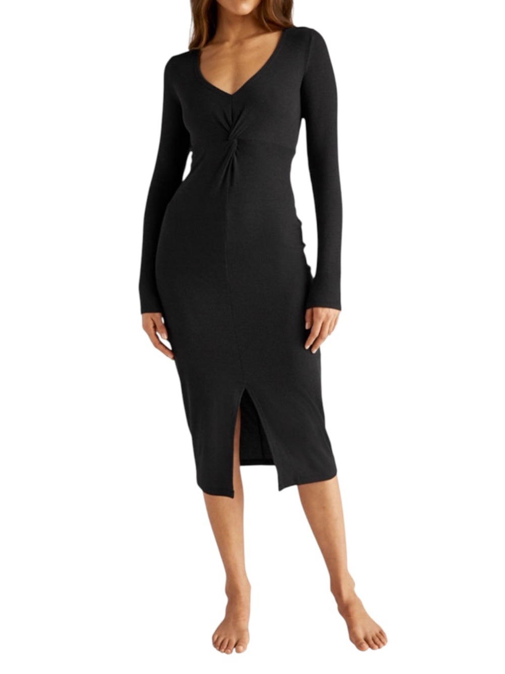 Beyond Yoga Meet in the Middle black long sleeve ribbed midi dress size XL
